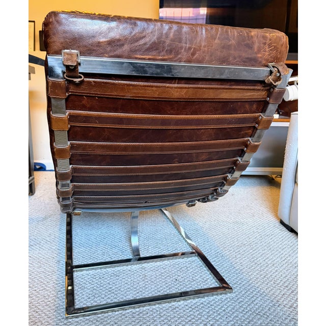 2010s Restoration Hardware Leather Oviedo Chaise Lounge Chair in Vintage Cigar Leather With Chrome Base For Sale - Image 5 of 17