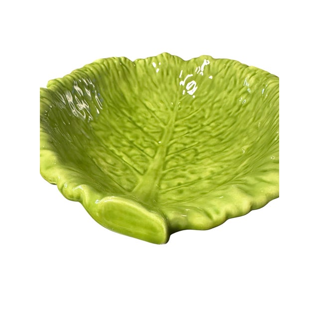 Ceramic Vintage Ceramic Cabbage Leaf Serving Bowl For Sale - Image 7 of 9