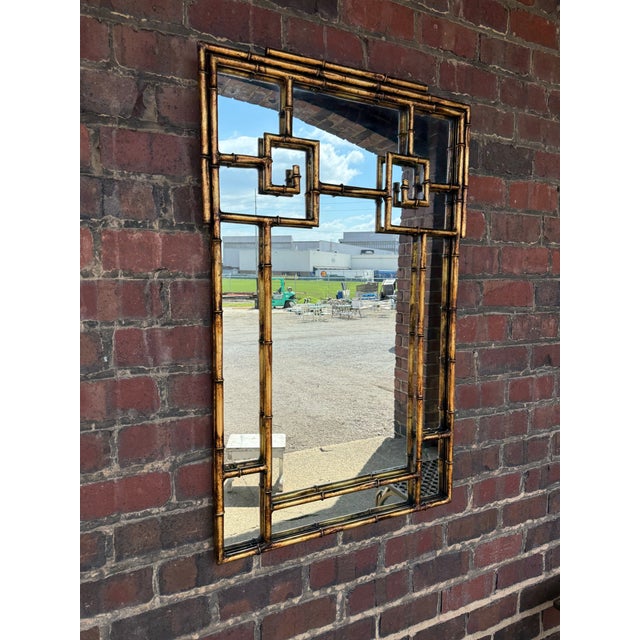 Gold LaBarge Faux Bamboo Brass Wall Mirror – Hollywood Regency, 46” Tall For Sale - Image 8 of 9