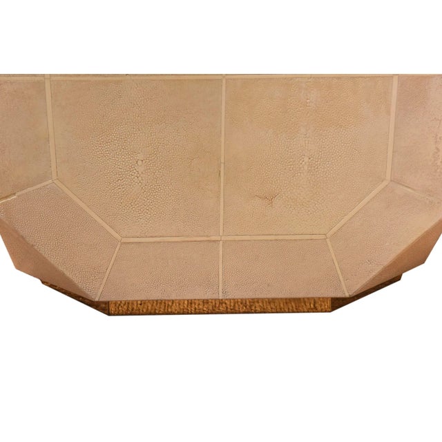1980s Vintage Ron Seff Rare Off White and Cream Shagreen Dice Side or End Tables Pair of Restored For Sale - Image 5 of 13