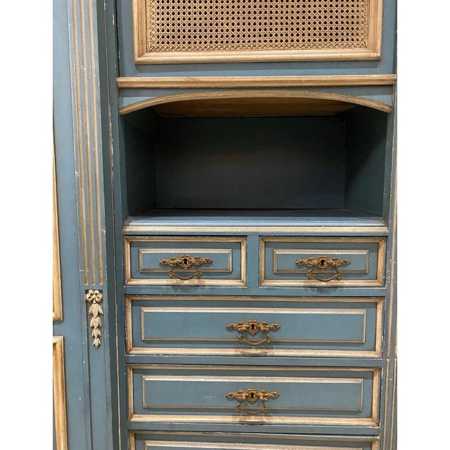 Oversized French Blue Mirrored Armoire With Shelves and Drawers Circa 1860s For Sale - Image 4 of 12