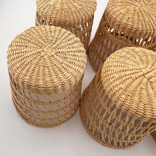 1960s Vintage Woven Rattan Wicker Glass Holders Coastal Barware - Set of 6 For Sale - Image 5 of 11
