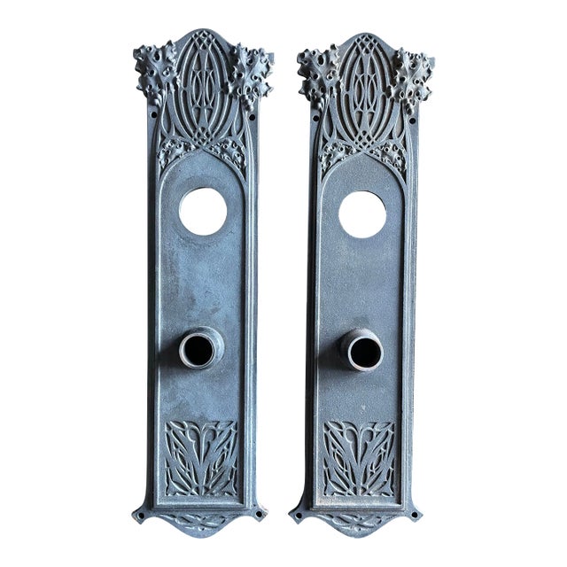 Antique Louis Sullivan Art Nouveau Ornamental Cast Iron Door Plates For Sale