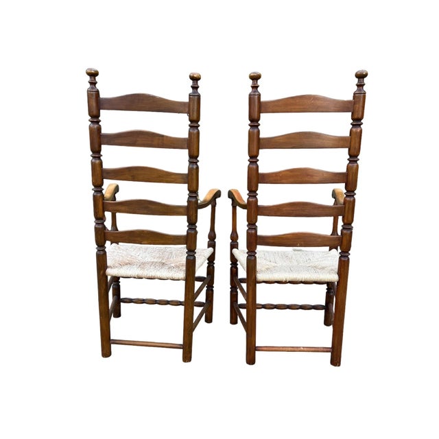 Wood 1920s Americana High Country Style Ladder-Back Chairs - Set of 2 For Sale - Image 7 of 10
