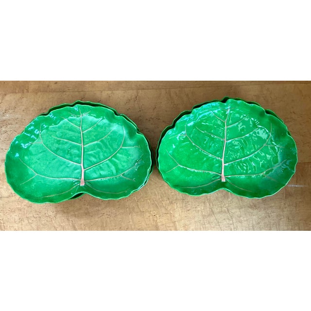 Vintage Glazed Ceramic Cabbage Leaf Plates - Set of 8 For Sale - Image 9 of 12