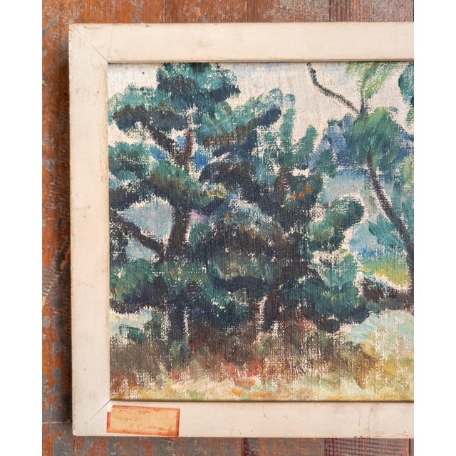 American Early 20th Century American Post-Impressionist Oil Painting of Trees, New York City Label For Sale - Image 3 of 12