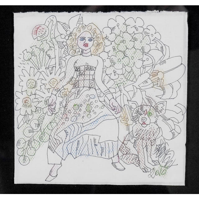 Chinese 2010 Framed Original Drawing Jiang Tiefeng "Connected Souls" One of a Kind Wood Framed Original Drawing on Paper For Sale - Image 3 of 6