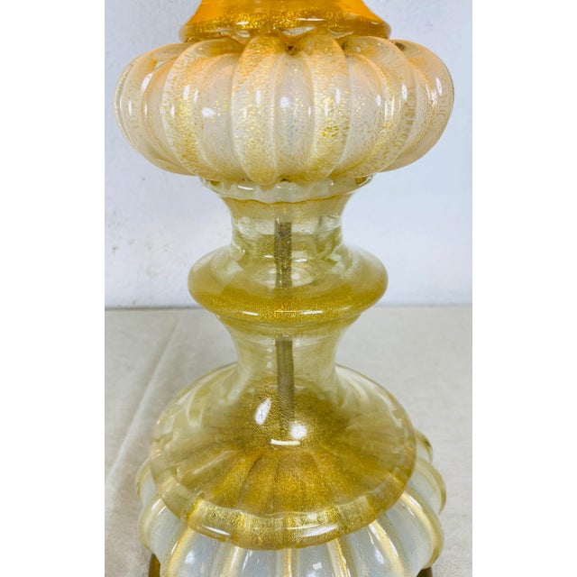Mid Century Italian Marano 24 Karat Gold Fleck Lamp Over Opalescent White Cased Glass by Barovier & Toso For Sale - Image 11 of 13