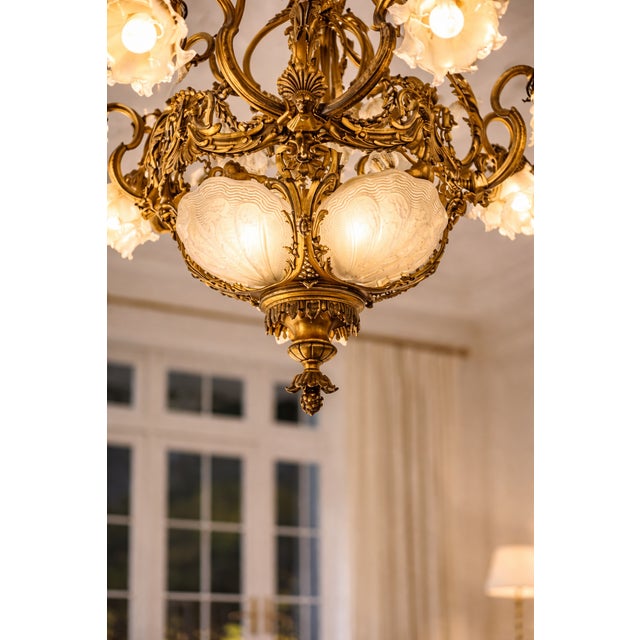 19th C French Louis XVI Gilt Bronze Milk Glass Chandelier For Sale - Image 13 of 16