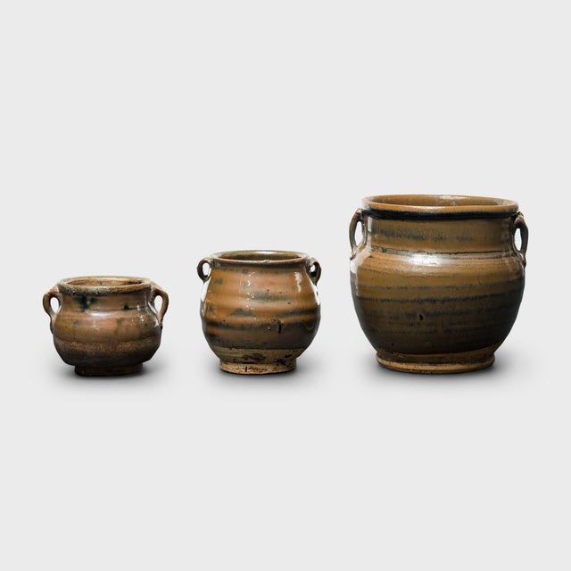 Chinese Set of Three Chinese Petite Glazed Apothecary Jars, C. 1900 For Sale - Image 3 of 8