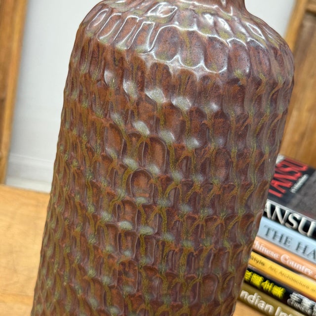 Red Textured Ceramic Vase in Reddish-Brown & Olive Green Finish For Sale - Image 8 of 10