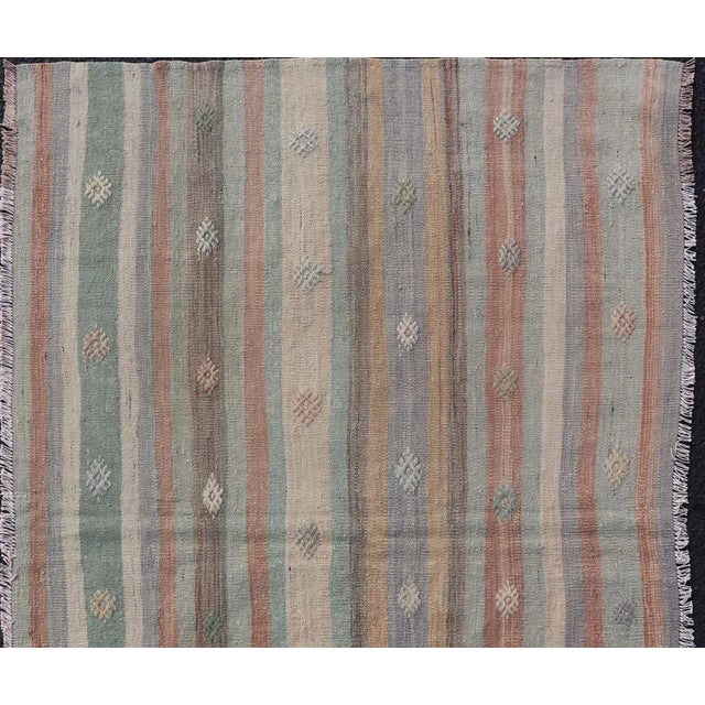 Colorful Vintage Turkish Flat-Weave Kilim Rug With Geometric Striped Design For Sale - Image 4 of 10