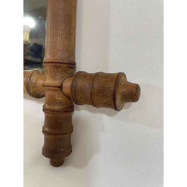 Chestnut Antique French Faux Bamboo Turned Wood Wall Mirror For Sale - Image 8 of 18
