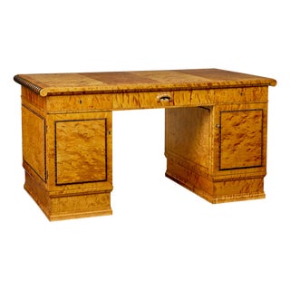 Art Deco Scandinavian Pedestal Desk in Birch, 1930 For Sale