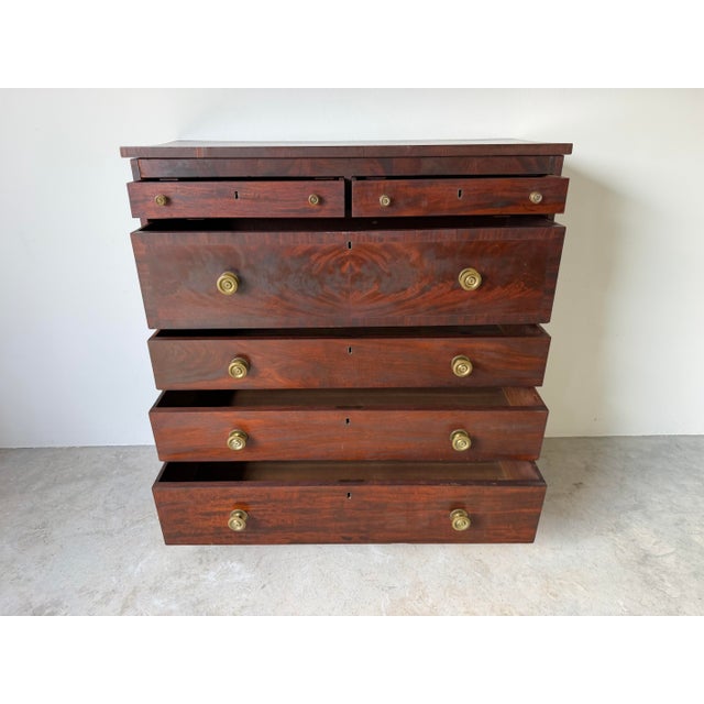 English Antique 19th Century Solid Mahogany Chest of Drawers With Brass Knobs For Sale - Image 3 of 12