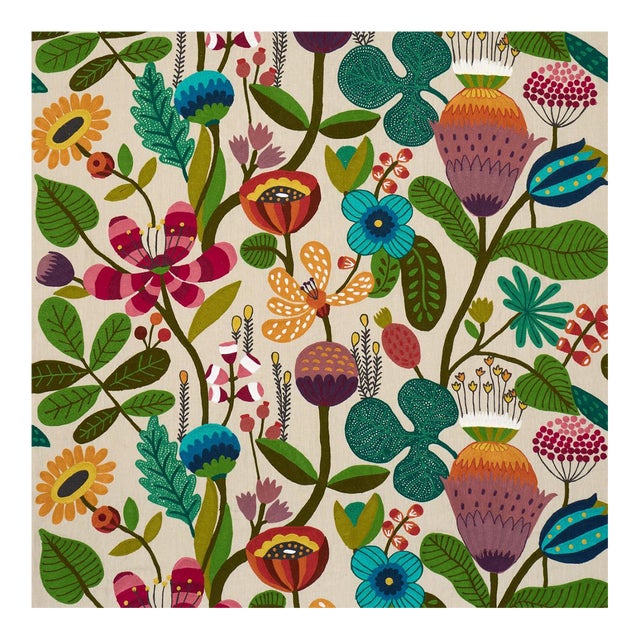 Schumacher Modern Botanical Embroidery Fabric In Paradise For Sale