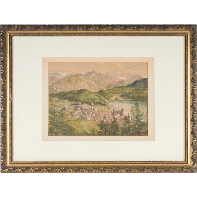 Rare and finely painted view of Saint Moritz, watercolor on paper realized by Hans Beatus Wieland between 1890 and 1920....