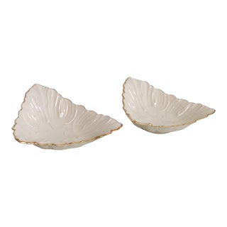 Lenox China Triad Ivory Porcelain Dish Pair of 2 Triangular Bowls Gold Rim 4932b For Sale