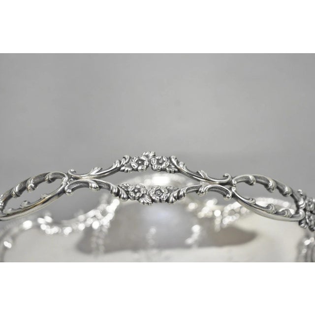 Early 20th Century Antique Meriden Silver Plated Floral Repousse Pedestal Brides Wedding Basket For Sale - Image 5 of 15