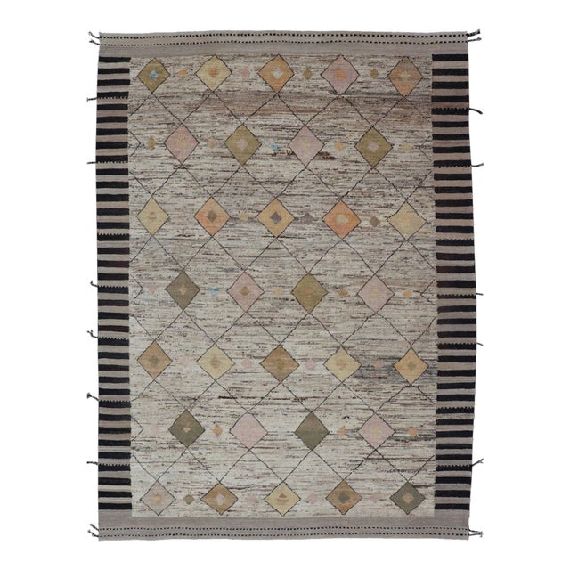 Modern Hand Knotted Moroccan Diamond Pattern in With Tribal Motifs For Sale