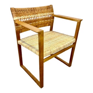 1960’s Borge Mogensen Bm 62 Oak and Cane/Rattan Armchair by Fredericia For Sale