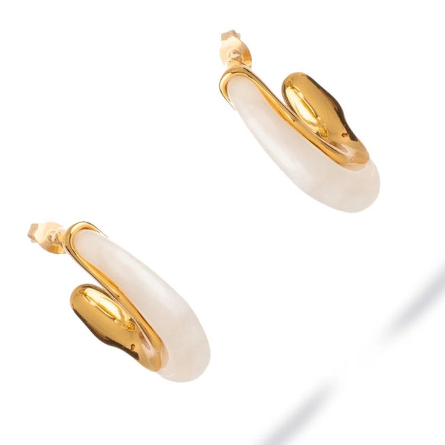 Modern Luminous Wave Resin & Gold Hoop Earrings, A Pair For Sale - Image 3 of 9
