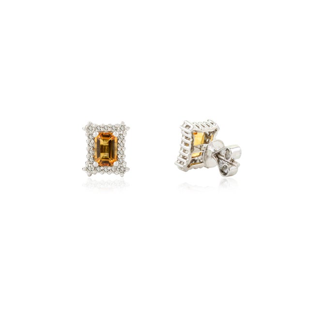 Not Yet Made - Made To Order 14k Gold Mosaic Octagon Citrine Halo Diamond Stud Earrings- 2 Pieces For Sale - Image 5 of 8