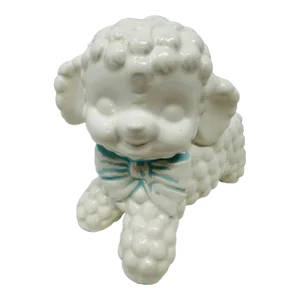 Vintage Ceramic Baby Lamb With Blue Bow Planter