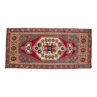 1970s Hand Made Small Turkish Rug. DoorMat Entry Decor Kitchen Mat Baht Mat - 18'' X 37'' For Sale