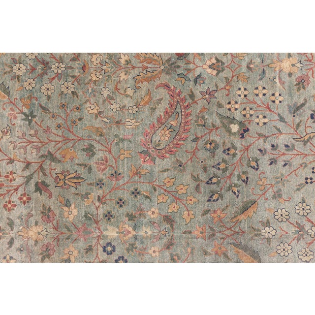 Beige Authentic Indian Botanic Handmade wool Rug For Sale - Image 8 of 14