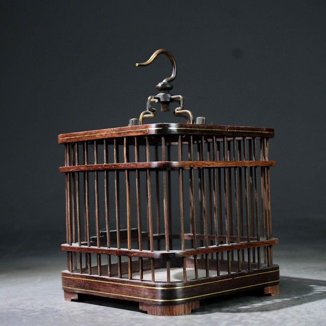 Brass Vintage Chinese Bamboo Cricket Cage With Brass "Five Oxen" Engraved Top For Sale - Image 8 of 9