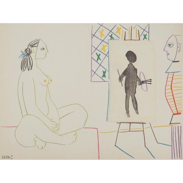 Pablo PICASSO (1881-1973) The Costumed Painter and His Model, 1954 Lithograph (Mourlot Workshop) Unsigned Dated on the...