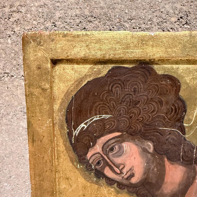Early 20th Century Art Byzantine Female Icon Gold Painting For Sale In San Diego - Image 6 of 10