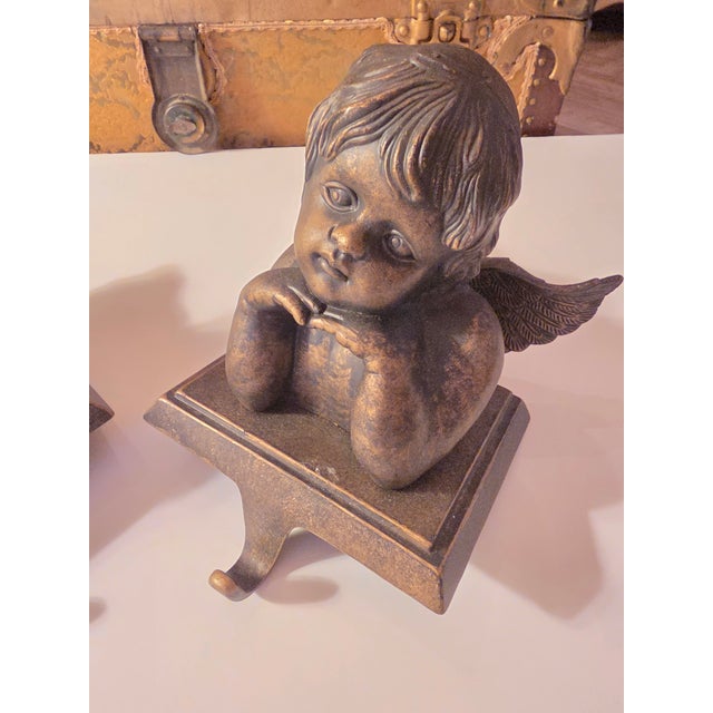 Bronze Cherub Stocking Hangers With Bronzed Metal Body For Sale - Image 8 of 8