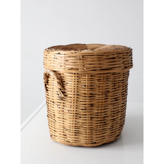 Brown Vintage Lidded Storage Basket For Sale - Image 8 of 12