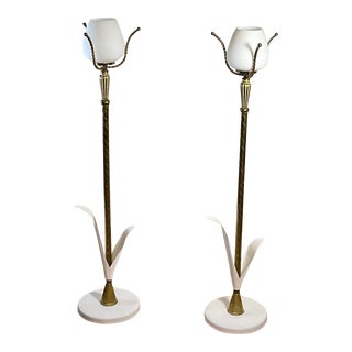 Hollywood Regency Pair Uplight Torchiere Floor Lamps, Circa 60s For Sale