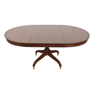 Baker Furniture Style Regency Banded Cherry Wood Pedestal Extension Dining Table, Newly Refinished For Sale