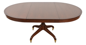 Baker Furniture Style Regency Banded Cherry Wood Pedestal Extension Dining Table, Newly Refinished