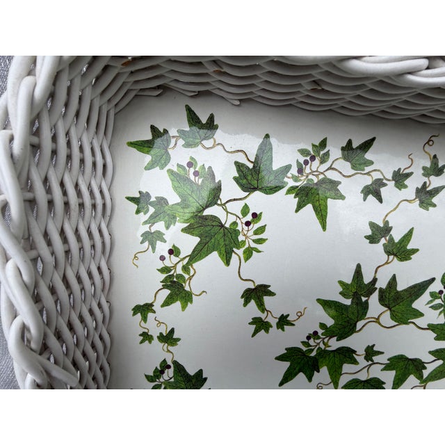 Vintage White Faux Wicker Green Ivy Vine Serving Tray For Sale In New York - Image 6 of 18