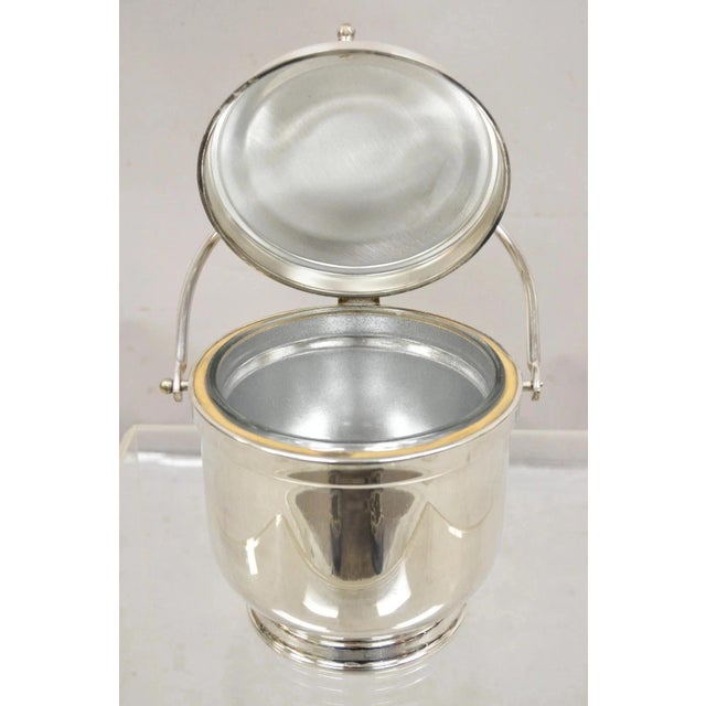 Metal Vintage Wallace Mid Century Modern Silver Plated Glass Lined Hinged Ice Bucket For Sale - Image 7 of 11