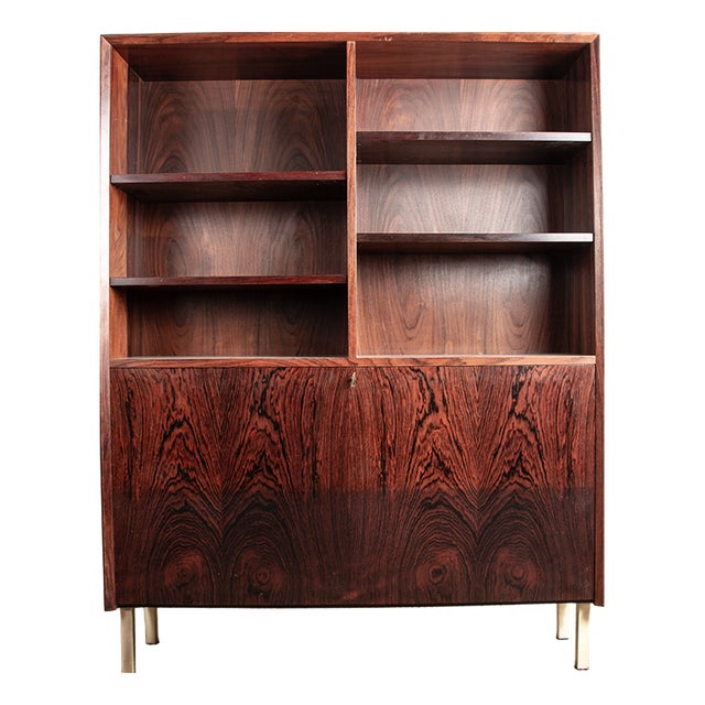 Vintage Danish Bookcase in Rosewood and Brass by Erik Brouer for Brouers Mobelfabrik, 1960 For Sale