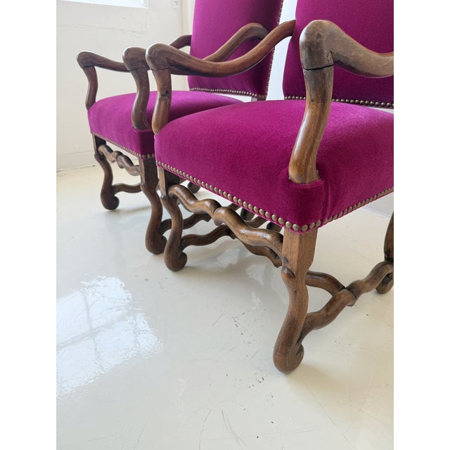 Louis XIII Style Pair of Os De Mouton Arm Chairs, 1890's. For Sale In Philadelphia - Image 6 of 7
