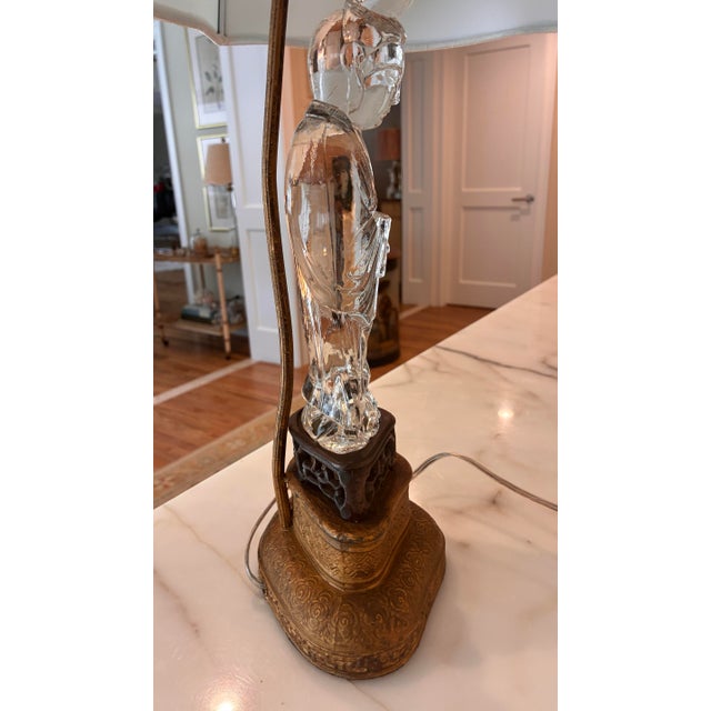 Chinoiserie 1900s Early Crystal Glass Guanyin Lamp For Sale - Image 3 of 12