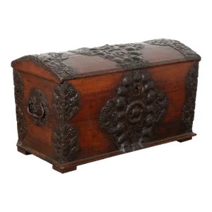 Pine Dome Top Trunk With Elaborate Hand-Wrought Iron Details, Denmark Circa 1760-1800