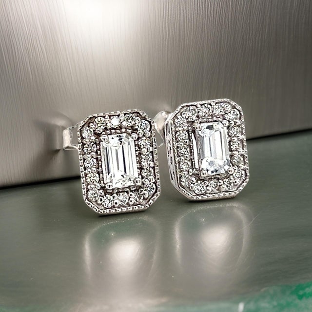 Metal Natural Sapphire Diamond Stud Earrings 14k W Gold 0.96 TCW Certified For Sale - Image 7 of 16