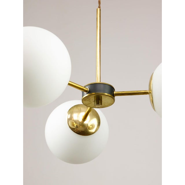 Mid-Century Modern Italian Pendant Light in Brass and Opaline Glass, 1960s For Sale - Image 13 of 15