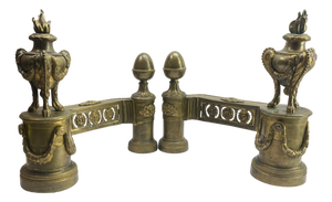 French Louis XVI Neoclassical Brass Andirons, 1870, Set of 2