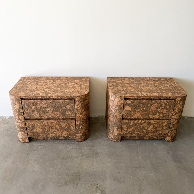 1970s Vintage 1970s Mid Century Modern Pair of Cork Nightstands Burlwood For Sale - Image 5 of 12