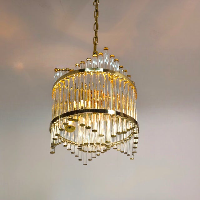 Mid-Century Hollywood Regency Brass and Glass Tube Ceiling Light by Christoph Palme for Palwa, 1970s, in Very Good...