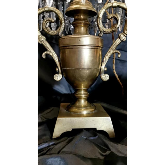 Metal Louis XVI Style French Majestic Pair of Crystal and Bronze Girandoles For Sale - Image 7 of 13